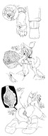 drawing insertion vore furry anthro monochrome socks ponytail dialogue stuck_to_foot cutaway emmacat64