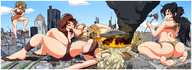 breasts drawing giantess city blonde black_hair color butt destruction rampage butt_crush godzilla red_hair giantesses cave_woman voluptuous sector316 rodan