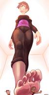 drawing giantess barefoot glasses heart walking indoors raised_foot running_away no_background spittyart