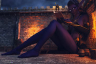 giantess sitting world_of_warcraft night_elf book reading digital_render madamemaeve