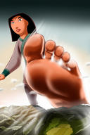 drawing giantess giga mega black_hair color barefoot low_angle asian short_hair looming mountains disney impending_doom mulan kisparlius