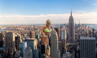 breasts giantess collage city mega blonde swimsuit cleavage new_york_city empire_state_building