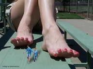 collage feet barefoot running shrunken_woman shrunken_man red_nails msku