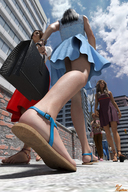 crush feet upskirt black_hair blood low_angle gore sandals unaware shrunken_man digital_render red-neptune