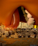 giantess crush vore city mega tongue destruction mouth teeth licking close_up digital_render ashkiiwolf