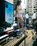 giantess collage city brunette asian street looking_down sunglasses kyojingirls