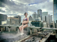giantess collage city swimsuit brunette asian street sitting kyojingirls