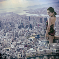 giantess collage city mega brunette asian looking_down kyojingirls