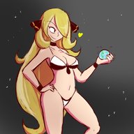 bikini drawing giantess earth giga blonde space color long_hair handheld smiling collar looking_down commission bracelet hand_on_hips cosmic_giantess fupoo ramsusxiii cynthia_(pokemon)