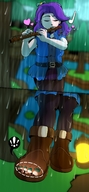 drawing feet color purple_hair in_shoe heart shrunken_woman shrunken_man entrapment closed_eyes flute smothering raining mspaintgts abigail boot_entrapment stardew_valley