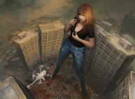 drawing giantess crush buildings helicopter jeans outdoors