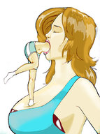 drawing vore blonde large_breasts long_hair saliva socks shrunken_woman closed_eyes no_background