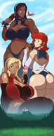 drawing giantess mega blonde dragon black_hair long_hair butt huge_breasts castle ice_cream red_hair unknown_artist giantesses dark_skin distant thick_thighs