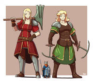 drawing blonde long_hair armor clothed mini_giantess dwarf axe beard no_background