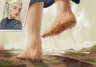 drawing giantess white_hair crush city mega color destruction ocean blood castle queen looking_back raised_foot buggysplat game_of_thrones daenerys_targaryen kings_landing foot_prints