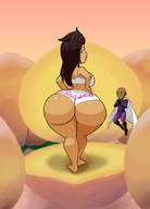 drawing long_hair barefoot princess_peach brunette mini_giantess unknown_artist walking dark_skin looking_back big_butt skimpy_clothing