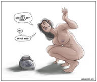 giantess nude black_hair long_hair vehicles outdoors crouching mongoose dialogue no_background