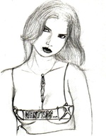 breasts drawing giantess monochrome shrunken_men sketch human_clothing human_jewelry