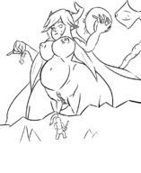 drawing nude vore horns monochrome long_hair sword knight unknown_artist chewing