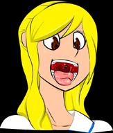 drawing giantess vore blonde long_hair tongue saliva uvula looking_down open_mouth fairy_tail imminent_vore no_background lucy_heartfilia