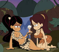 breasts drawing giantess color large_breasts handheld barefoot bra waterfall ponytail kneeling jungle giantesses thighs cave_woman earrings loincloth the_loud_house cavewoman