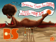 bikini drawing large_breasts butt beach lying_down unknown_artist phone airplane advertisement dark_skin hoop_earrings tinies afro bronze_skin