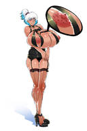 drawing nipples white_hair high_heels huge_breasts stockings short_hair unknown_artist on_nipple no_background