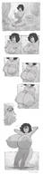 drawing growth nude comic monochrome huge_breasts short_hair eating berggie panels