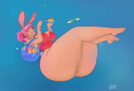 drawing giantess giga bunny_ears barefoot pink_hair planets painting big_butt berggie thick_thighs biting_lip