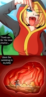 drawing vore blonde color tongue blue_eyes mouth saliva shrunken_men stomach yellow_hair teasing alexia hoodie stomach_acid internal_view mspaintgts