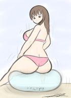 drawing giantess long_hair butt_crush brunette sitting looking_down imminent_crush no_background yamumil inside_balloon