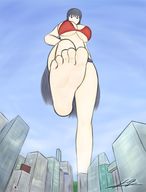 drawing black_hair long_hair barefoot huge_breasts low_angle underboob raised_foot imminent_crush yamumil south_korea