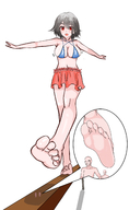 drawing blushing large_breasts barefoot short_hair walking grey_hair raised_foot imminent_crush no_background df3531687