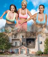 growth giantess collage blonde large_breasts destruction cleavage brunette outgrowing_building giantesses
