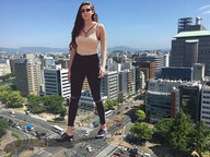 giantess collage city destruction clothed walking skyscraper sunglasses vehicles sneakers