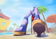 drawing giantess color toes sandals point_of_view purple_skin buggysplat overwatch widowmaker