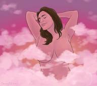 drawing nude long_hair brunette clouds outdoors closed_eyes convenient_censorship sunny-d-lite