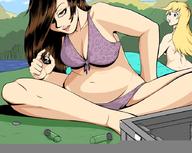 bikini drawing giantess vore blonde long_hair unknown_artist sitting looking_down giantesses outdoors snake_girl imminent_vore inside_bottle crisis_(felarya)