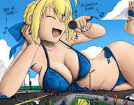 drawing giantess panties blonde color saber barefoot cleavage bra breast_crush lying_down hank88 mastershake2 fate_(series)