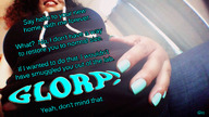 collage large_breasts clothed brunette low_angle smiling belly looking_down point_of_view blue_nails arcticgiantess olo