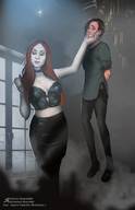 drawing long_hair cleavage skirt brunette mini_giantess looking_down lifting choker resizestuff bustier