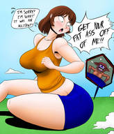 breasts drawing furry anthro brunette short_hair looking_back accidental_crush sitting_on_body