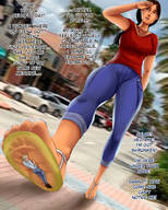 drawing long_hair soles jeans brunette in_shoe sandals shrunken_woman under_foot red_top dialogue swgtsdrawing uncharted chloe