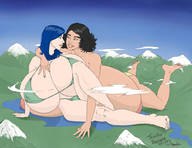 bikini drawing giantess giga black_hair color barefoot cleavage blue_hair huge_breasts mountains giantesses hoondin