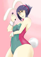 drawing blushing bunny_ears clothed handheld smiling short_hair unknown_artist shrunken_man hairband no_background skimpy_clothing bunny_tail