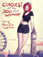 breasts drawing giantess city mega color large_breasts cleavage buildings red_hair shorts crown queen london parody leaning poster leaning_against_building freckles closed_eyes top ripped_clothing ferris_wheel big_ben palace legs_crossed london_eye attack_of_the_50_foot_woman mary_jane bare_legs spider-man marvel_comics bare_midriff caiman2 earth_20052