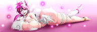 drawing huge_breasts breast_crush smiling lying_down unknown_artist heart ankle_bracelet big_butt thick_thighs no_background between_breasts