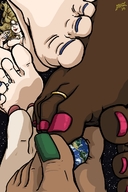 breasts drawing giantess nude feet earth giga blonde space color planet toes moon giantesses dark_skin toe_ring yellowfeather nail_polish