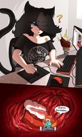drawing vore black_hair color blue_eyes cake stomach shrunken_woman cat_girl june internal_view tablet mspaintgts