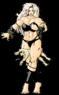 drawing blonde long_hair mini_giantess muscles between_legs chains no_background skimpy_clothing minigtslover scissor_hold